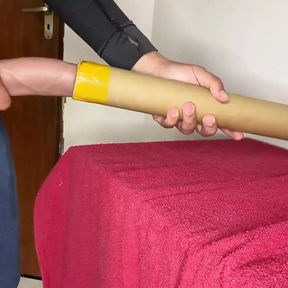 Massaging My Dick at Work with My Boss&#039;s Cardboard Tube