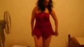 That's my luxurious curvy Arab wife in tight red body dancing for me