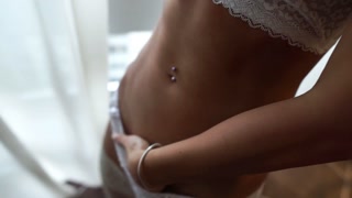 Luxury girl in stockings sucking and doggystyle fucked with creampie at the end