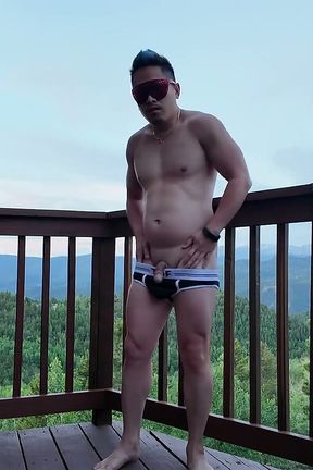 Asian Hunk's Balcony Flex &amp; Cum