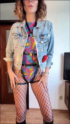 Amateur babe poses in fishnets for OnlyFans