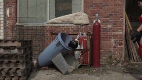 Slave in trash and sucking my strapon