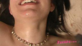 Frisky brunette whore mouth fucks huge dick intensively for cum