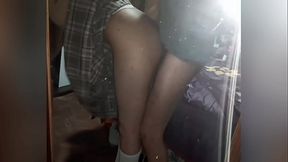 Please don't tell anyone we went out to fuck instead of going to my classes! - 18-year-old girl GIVE her ass in front of the mirror