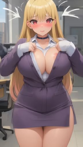 titty drop, a young, blonde ghost woman, office, video created by AI