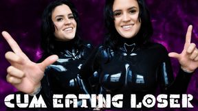 Shiny Catsuit Cum Eating: CEI Humiliation Femdom POV