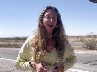 PUBLIC NUDITY DARE: Undressed Roadtrip Doxy Disrobes on the Highway & Drives 5 Hours Stripped