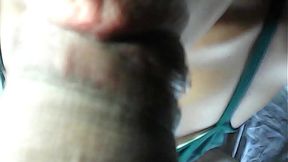 Sexy busty brunette MILF blows friend's big cock