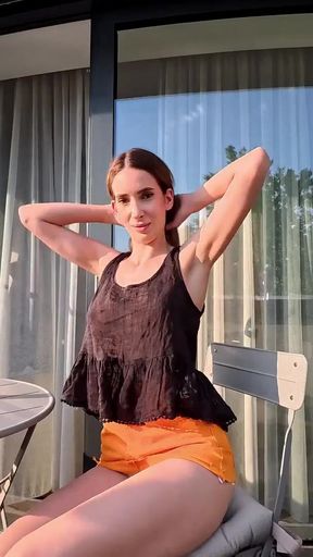 Incredibly hot and beautiful skinny college girl under the shining sun outdoors shows what is under her short skirt   Clip 1