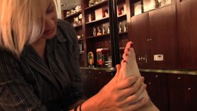 Lesbian nylon sex on table