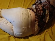 Bedwetting in pee stained white jeans. Feeling lazy and wet the bed again ;P