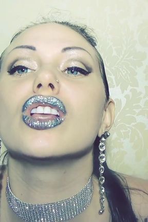 Blue glittery lips smelling &amp; worship