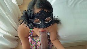 Masked Asian girl masturbates and gets Creampied by her boss