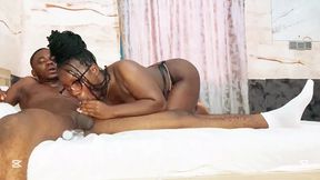 Big Ass Ebony Babe Gives Her Man a Naughty Blowjob and Let Him Fuck Her Hard Soggy Style