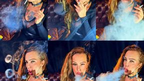 Powerful Smoke - Smoking for my stepson in leather pants and sheer top - Dunhill Menthol 100 (4K)