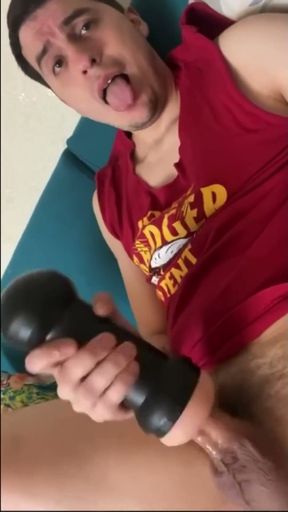 Twink Guy Using His Fleshlight While Wearing an Anal Plug