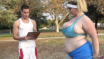 Boy talk BBW Cougar with Biggest natural Bouncing Boobs to First Chubby Fuck