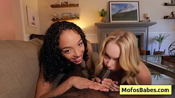 Teen babes Alexis Tae and Sage Fox share huge black cock in hot threesome