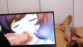 Otaku jerks off big dick watching dark–skinned girl fuck in hot hentai scene