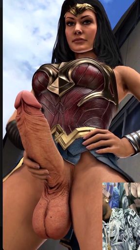 Wonder Woman Casually Jerking off Her Beautiful Transgender Cock