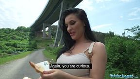 Public Agent Brunette with glorious big titties having sex on the roadside