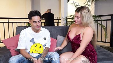 I fuck my stepmom in the living room while my stepdad is on a call! Danyel Mast and Karen Sleent