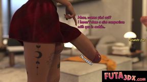 Tattooed Succubus Futa Chokes Blonde Babe Gushing Cum Library Destroy