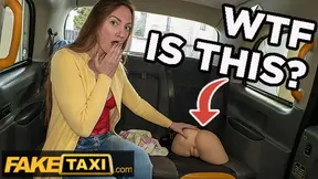 Hot Taxi Brunette babe finds a rubber vagina and offers up her real pussy for free