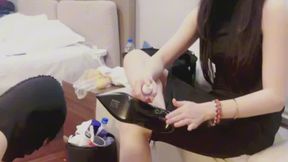Boss and Secretary: Secretary Disciplines Despicable Boss with High Heels, Urethral Cleaning, and Humiliation