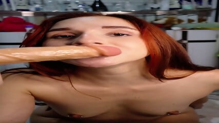 Delicious Busty Latina Swallowing A Big Dildo