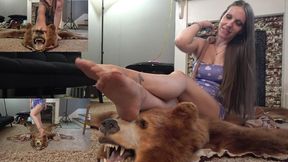 Hali Rubs Nylons On Bear Head