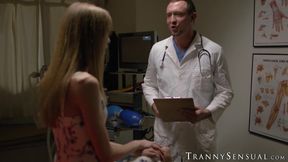Doctor Pierce Paris takes cock down TS Crystal Thayers throat and ass