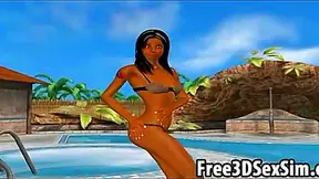 Ebony Goddess Teases Solo Pleasure by the Pool in Sultry 3D Escape