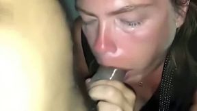 Mature Brunette's Interracial Blowjob