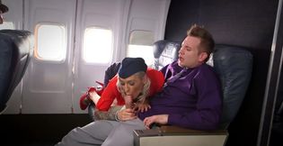 Slender stewardess spins hefty dong like a premium diva