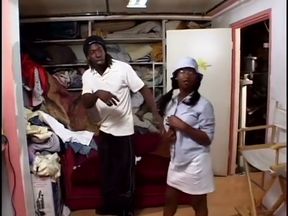 Black guy helps change ebony hottie clothes and fucks her hard