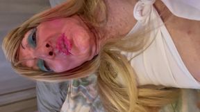 Blonde slut inserts BBC dildo toy inside her