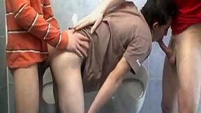 Legal Age teenager 18+ Bare Threeway In Public Restroom