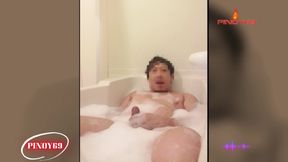 My Chubby Buddy Jerks Off in the Shower His Dick So Hard and Cum So Thick
