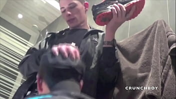 Slut fucked by babdoy in discret undergand with sneaker domination