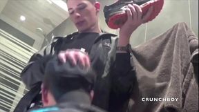 Slut fucked by babdoy in discret undergand with sneaker domination