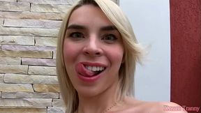 Blonde Trap Carol Penelope Plays with Her Cock and a Dildo