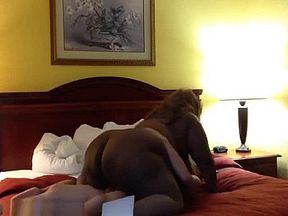 Big black girl and one skinny dude fucking