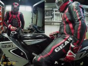 Biker Cums in Full Leathers on Bike