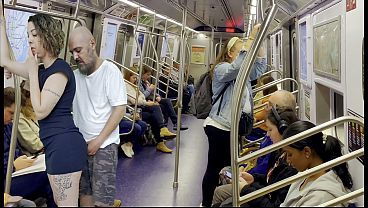 Busty passenger gets exposed and jacked off in public