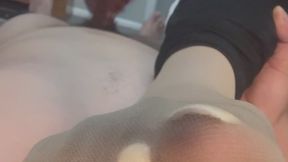 Miss Paisley’s stinky ebony foot handjob in nude sheer nylons