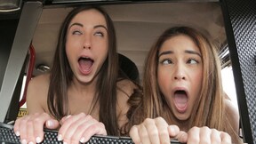 2 Teen Nymphoes go Backseat Ahegao in Taxi