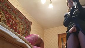 Girl in a nun's costume pegging man dog mask in the ass homemade amateur