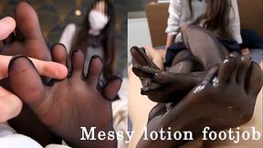 Amateur Asian GF with long hair gets footjob and footfucked