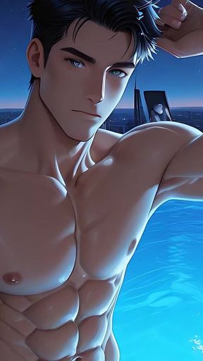 Shredded Gym Guy Nude Erect Dick Mirror Selfie in Infinity Pool